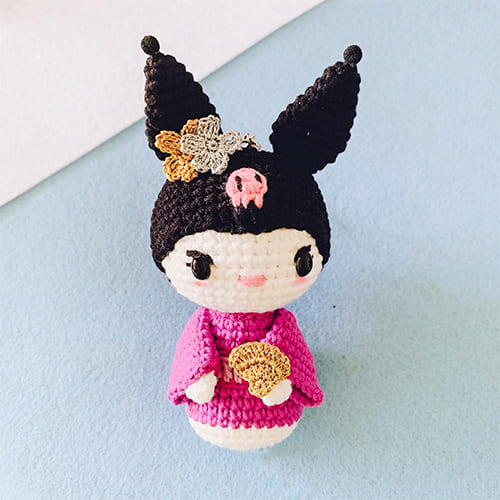 Kuromi with kimono crochet keychain free pattern
