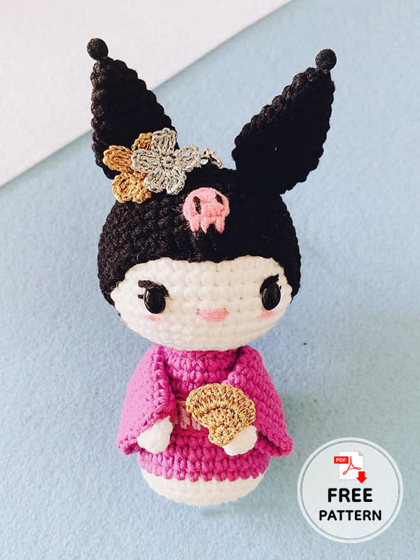 Kuromi with kimono crochet keychain free pattern