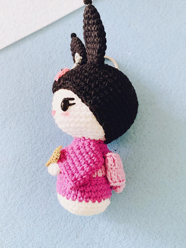 Kuromi with kimono crochet keychain free pattern