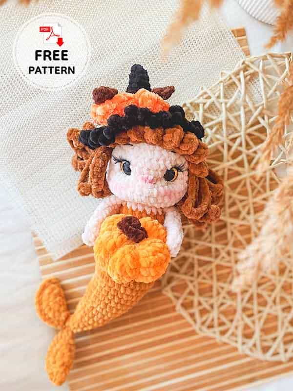 Crochet Pumpkin Mermaid Doll Free Amigurumi Pattern (2)