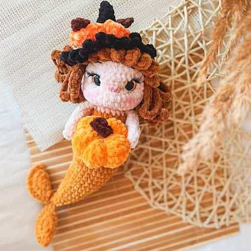 Crochet Pumpkin Mermaid Doll Free Amigurumi Pattern