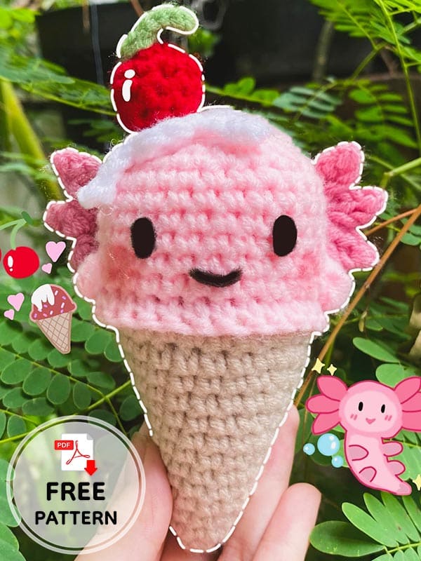 Crochet axolotl ıce cream cone free amigurumi pattern (2)