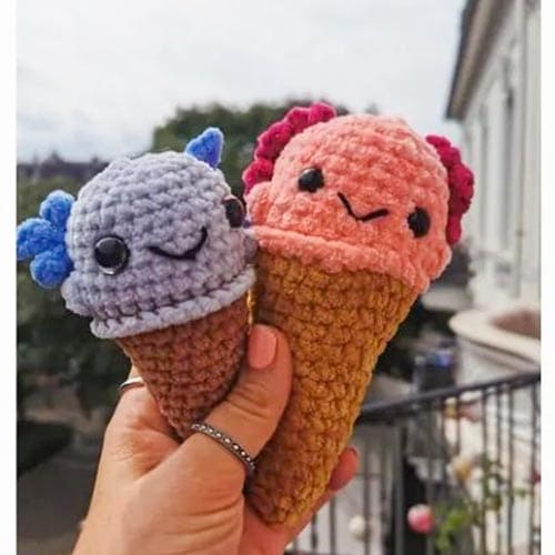 Crochet axolotl ıce cream cone free amigurumi pattern