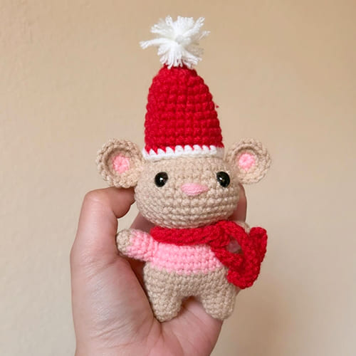 Amigurumi Crochet Mouse With Christmas Hat