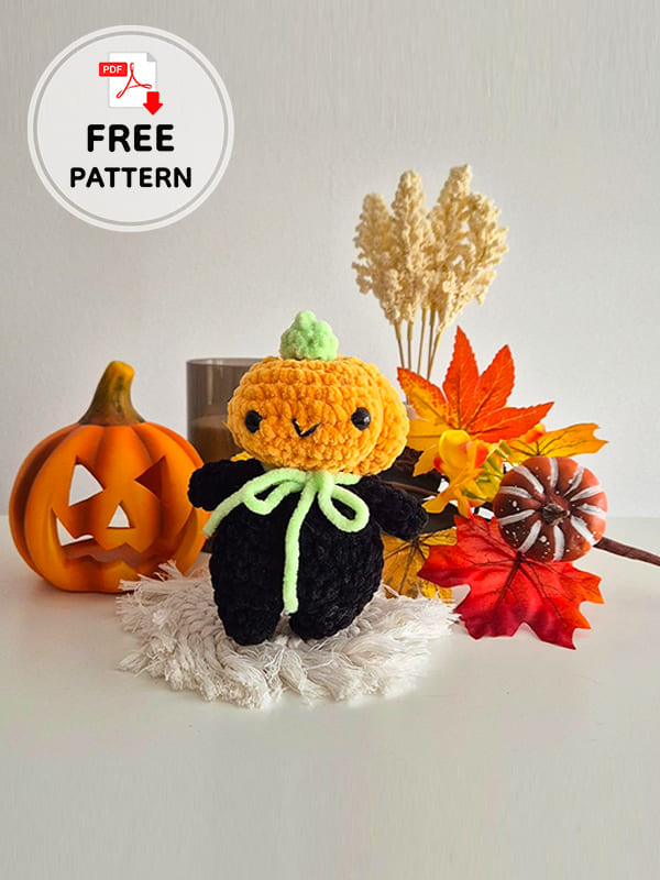 Pumpkin Man Crochet Doll Amigurumi Free Pattern (2)