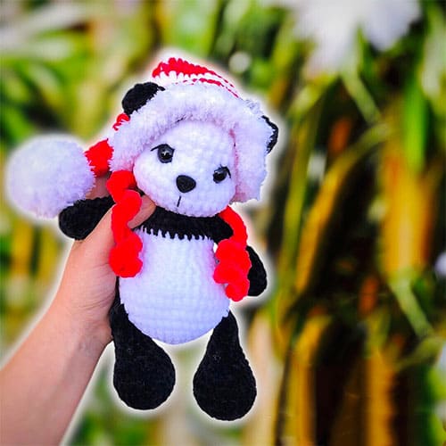 Crochet Panda​ With Christmas Hat Free Amigurumi Pattern