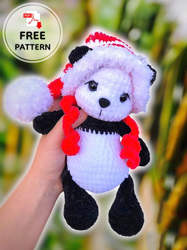 Crochet Panda​ With Christmas Hat Free Amigurumi Pattern