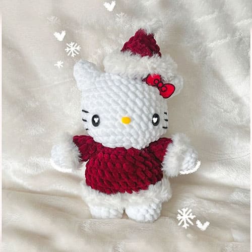 Crochet hello kitty with santa hat free pattern